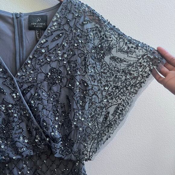 Adrianna Papell Beaded Mesh Blouson Sequin Embellishments Dress 0 Wedding Guest - Picture 6 of 13